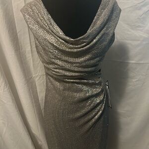 connected apparel Silver Metallic Cowl Neck Maxi Dress